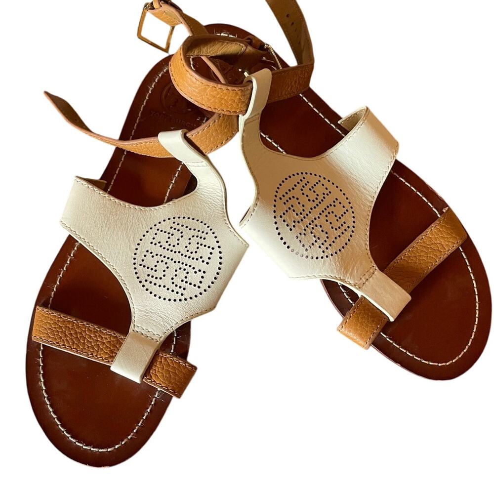 Tory Burch Perforated Logo Ankle Strap Sandals